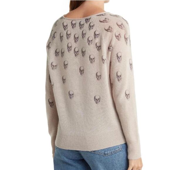 Skull Cashmere Sweater Small Pink Beige Skull Graphic 100% Cashmere Pullover - Picture 6 of 9